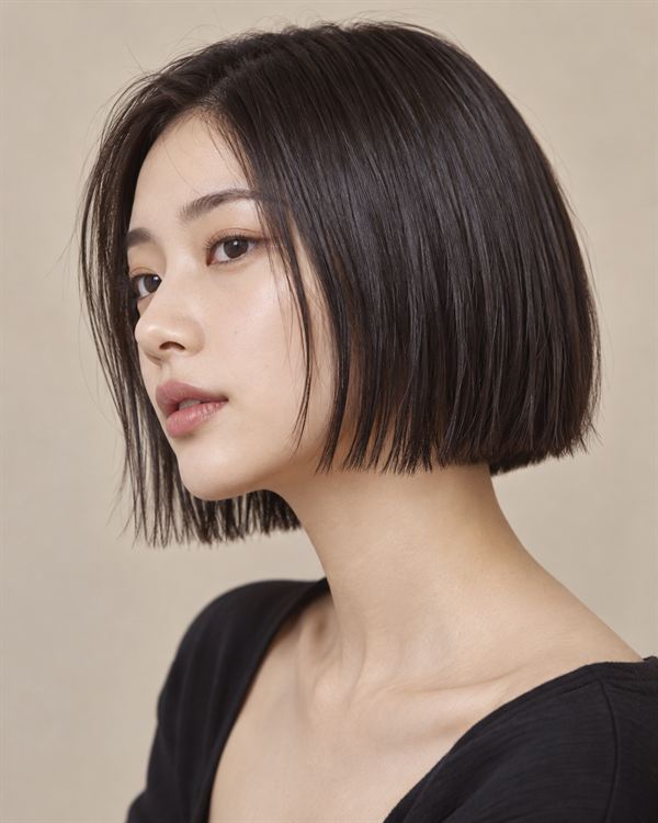 턱선 길이의 매끈한 단발 보브