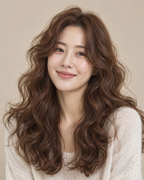 굵은 웨이브의 긴 히피펌