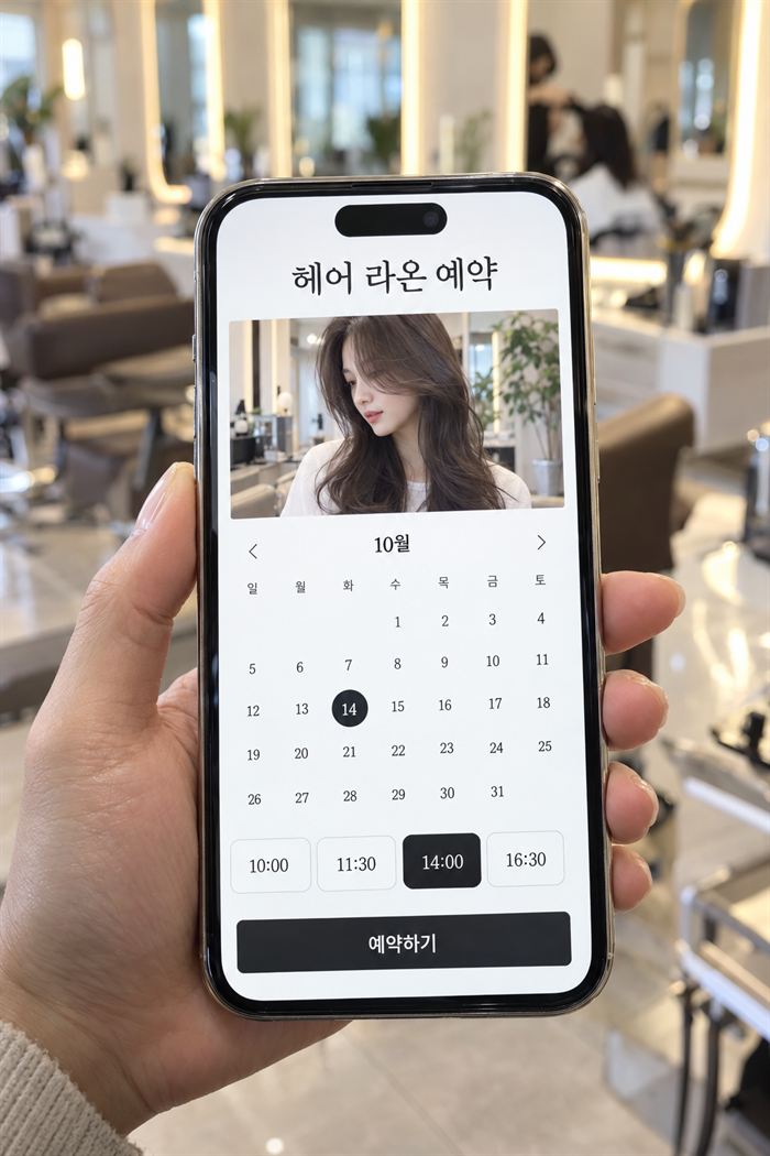 '헤어 라온' 미용실 예약 앱 화면